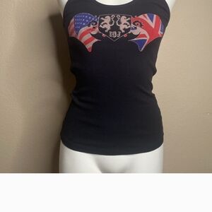 ICJUK Black Graphic British Rock Graphic Tank Top. M